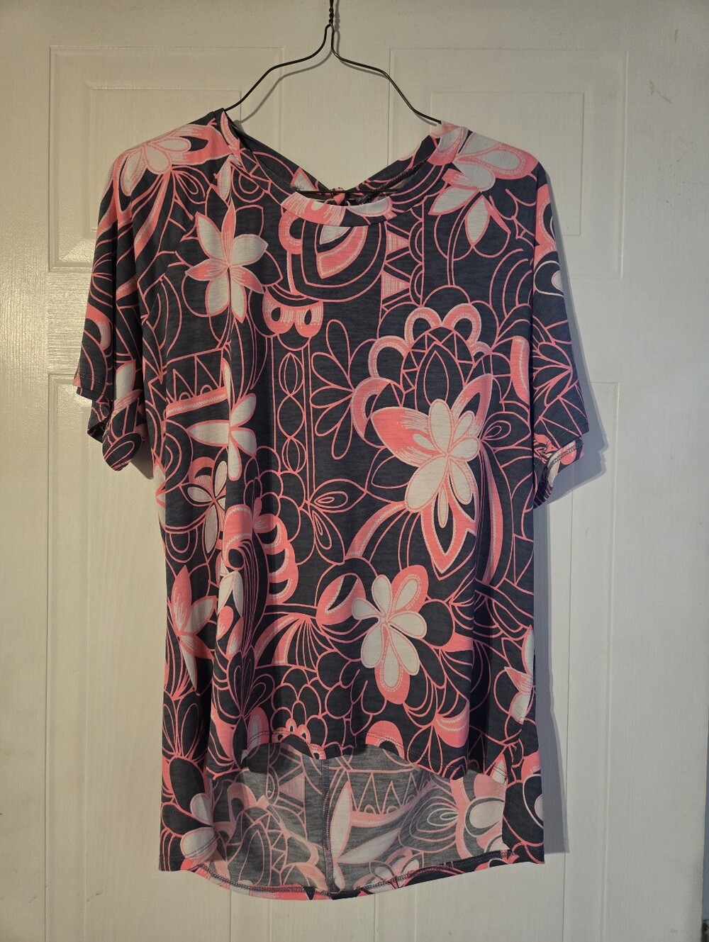Sew In Love Navy and Pink Floral Short Sleeve Tee